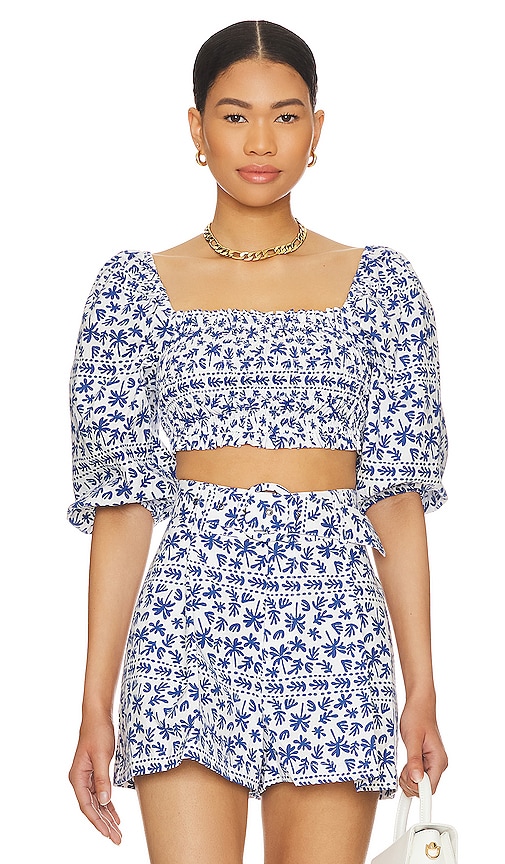 MINKPINK Ithica Shirred Crop Top in Blue
