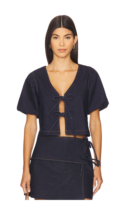 Raya Tie Front Top in Blue. - size S (also in L, M, XS)