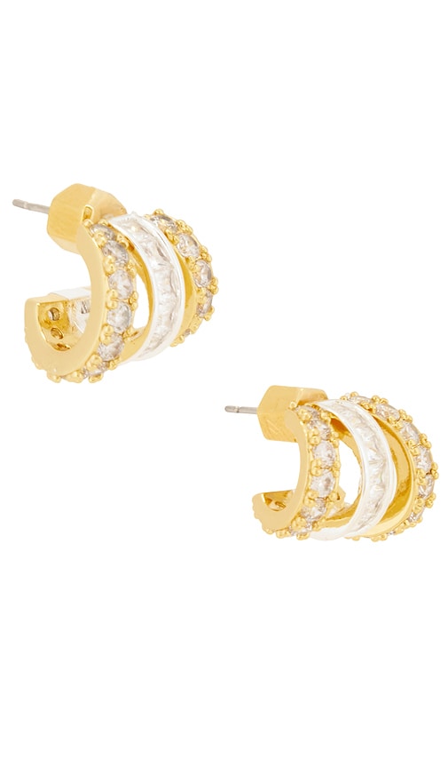 MIRANDA FRYE Sabrina Huggies Earrings in Metallic Gold.