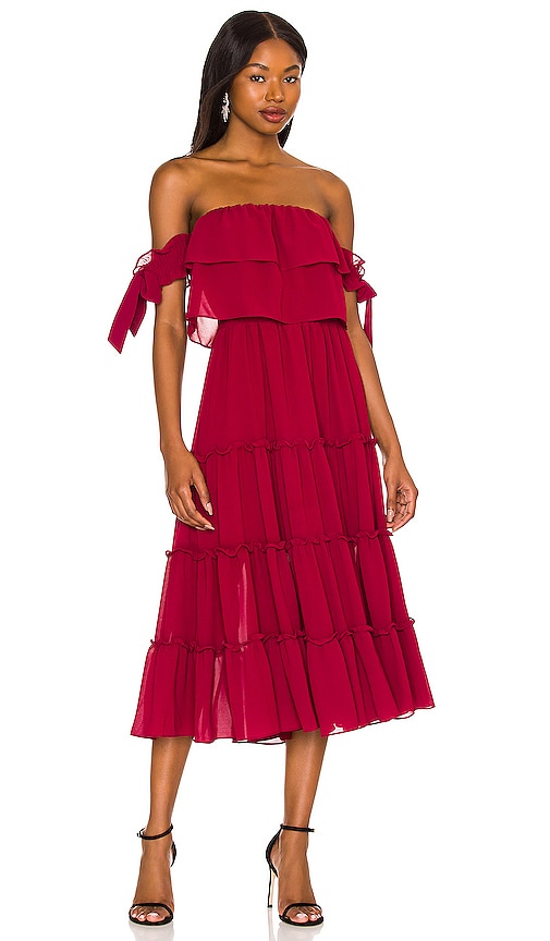 Revolve offers Burgundy Ruffle Dress