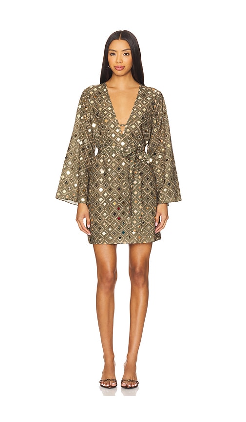 Misa Nuala Mirrored Tile Mini Dress In Green