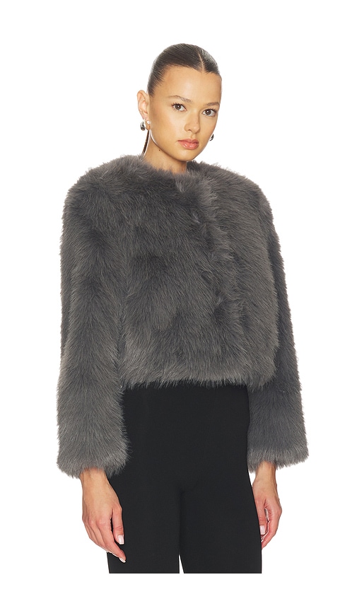 Misa Jordyn Cropped Faux Fur Jacket In Gray