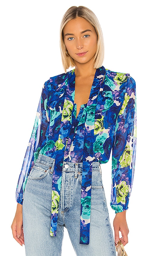 Misa Los Angeles Patia Top In Blue. In Sapphire Floral