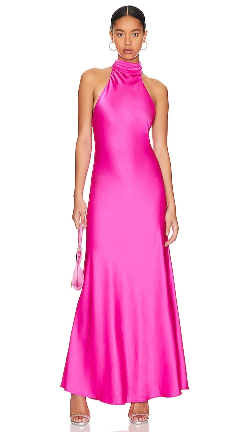 Shop Misha Evianna Satin Gown In Hot Pink