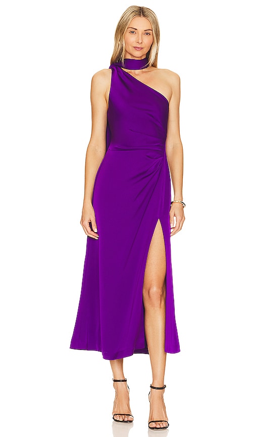 Misha Estra Satin-finish Scarf-detail Dress In Purple