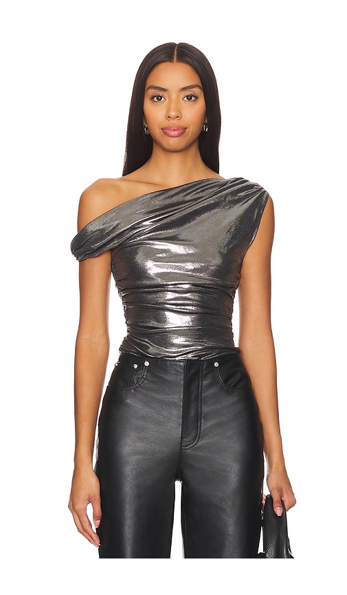 Shop Misha Paison Metallic Jersey Top In Metallic Silver