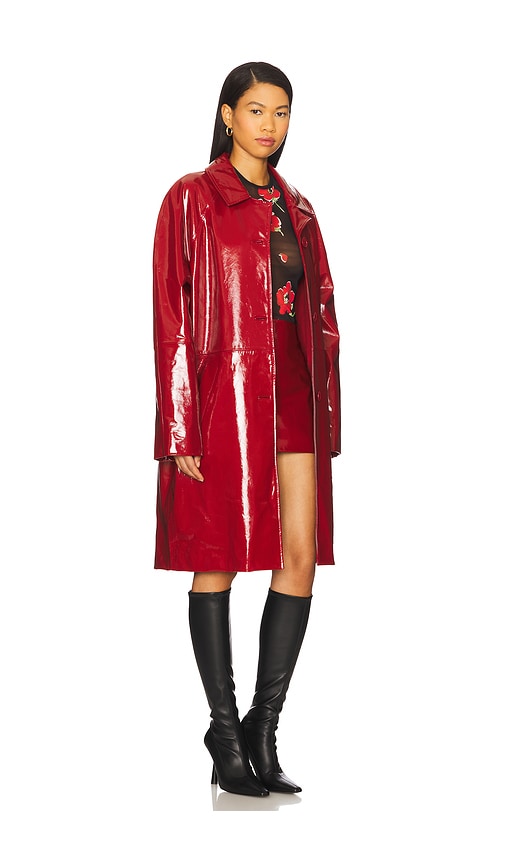 Moschino Leather Long Overcoat In Red