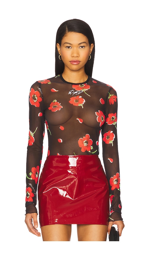 Moschino Sheer Floral Long Sleeve In Black
