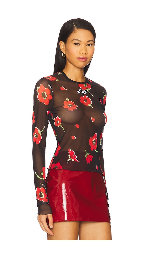 Moschino Sheer Floral Long Sleeve In Black