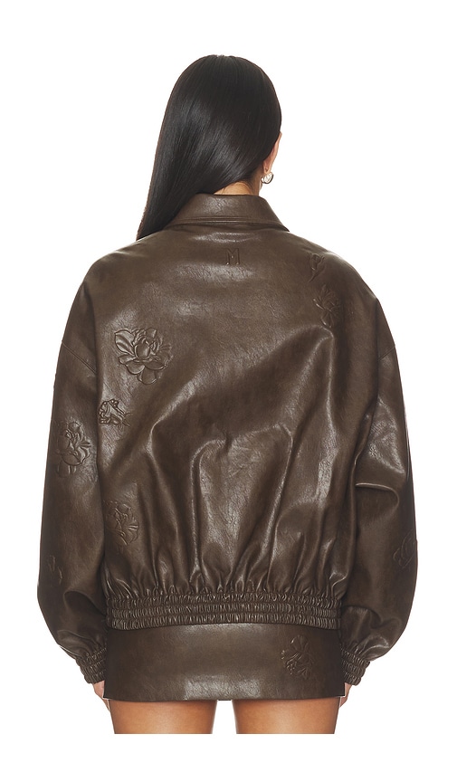 Markgong Faux Leather Floral Imprinted Baseball Jacket | Thumbnail 4