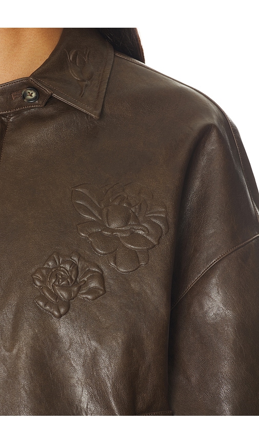Markgong Faux Leather Floral Imprinted Baseball Jacket | Thumbnail 6