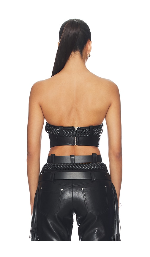  Markgong Faux Leather Floral Imprinted Tube Top With Detachable Belt In Black. Size 34/2. Also In 36/4, 38/6, 40/8. 