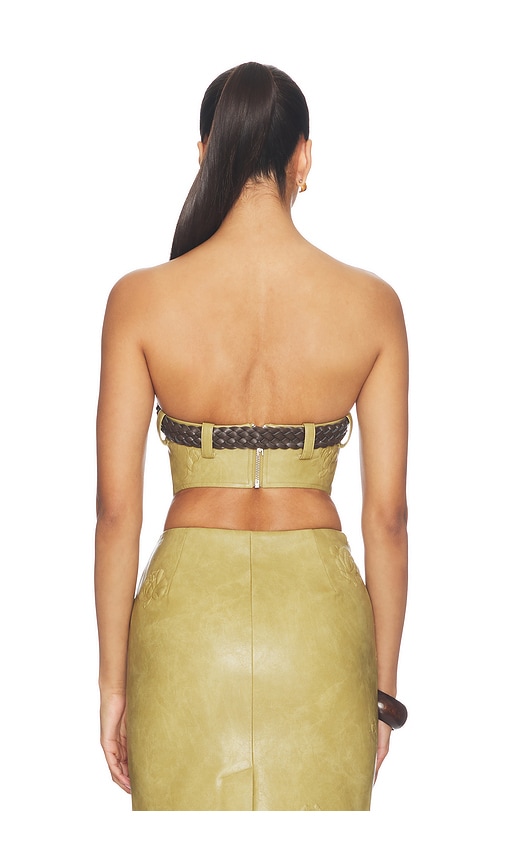  Markgong Dust Faux Leather Floral Imprinted Tube Top With Detachable Belt In Brown. Size 34/2. Also In 36/4, 38/6, 40/8, 42/10. 