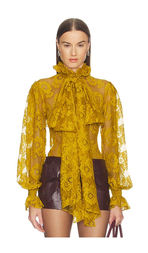 Markgong Gathered Lace Blouse in Yellow
