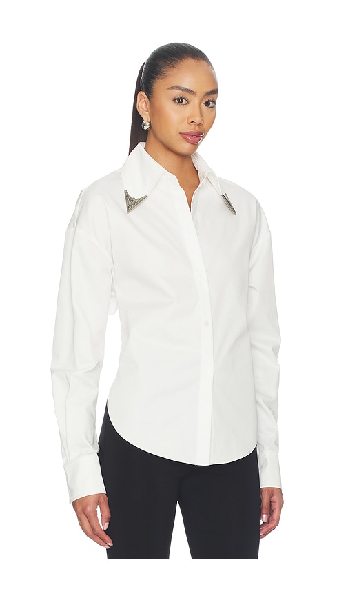 Markgong Tie-back Shirt With Metallic Pointed Collar In White. Taglia 34/2. Also In 36/4, 38/6, 40/8, 42/10. 