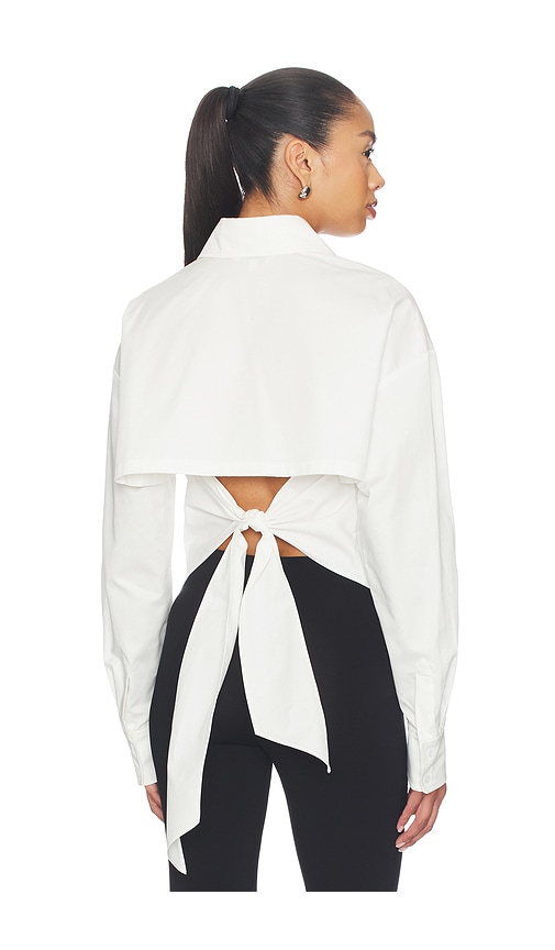  Markgong Tie-back Shirt With Metallic Pointed Collar In White. Size 34/2. Also In 36/4, 38/6, 40/8, 42/10. 