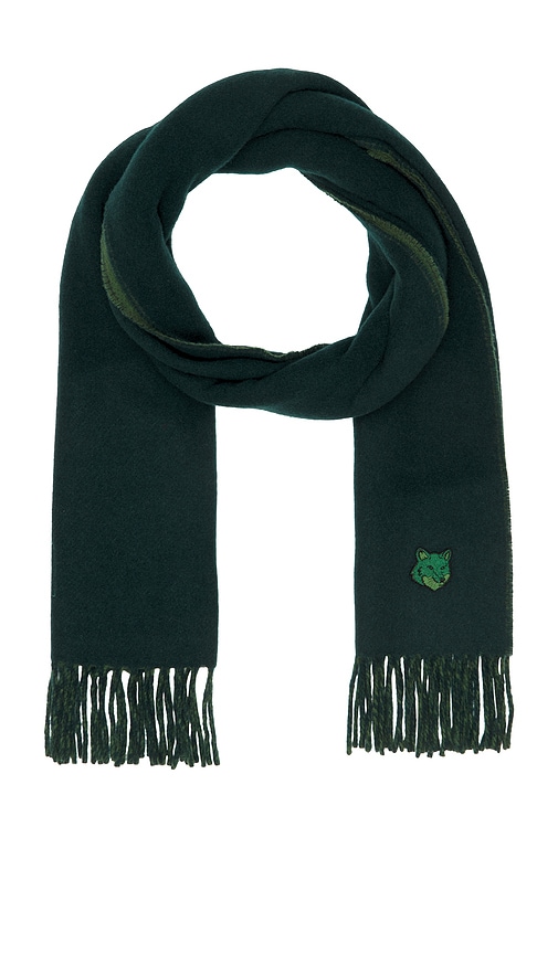 Maison Kitsuné Bold Fox Head Double Face Scarf In Green