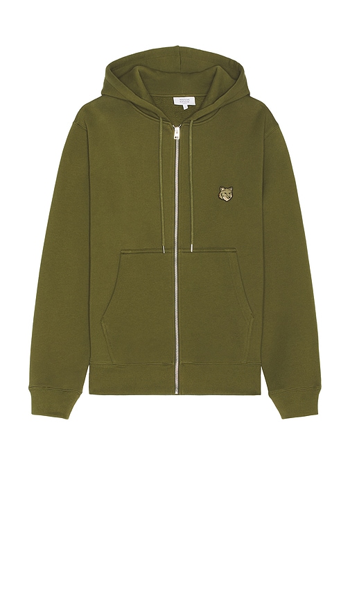 Shop Maison Kitsuné Bold Fox Head Patch Comfort Zipped Hoodie In Olive