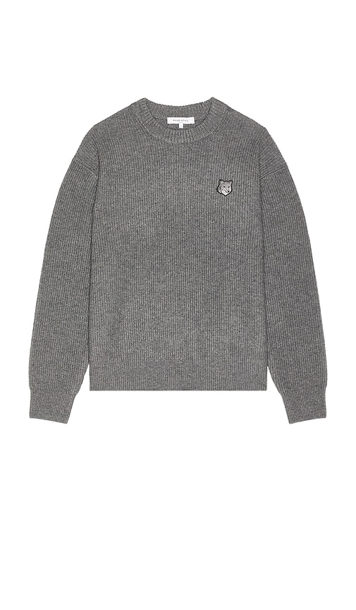 Shop Maison Kitsuné Bold Fox Head Patch Comfort Ribbed Sweater In Grey