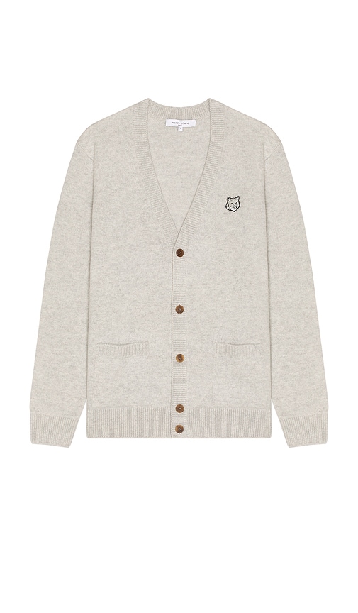 Shop Maison Kitsuné Bold Fox Head Patch Cardigan In Light Grey