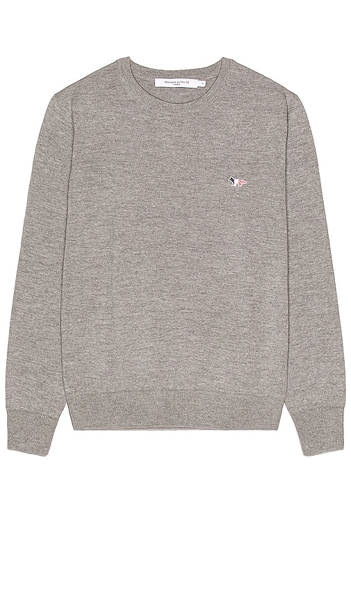 Maison Kitsune Tricolor Fox Patch Classic R-Neck in Grey Melange