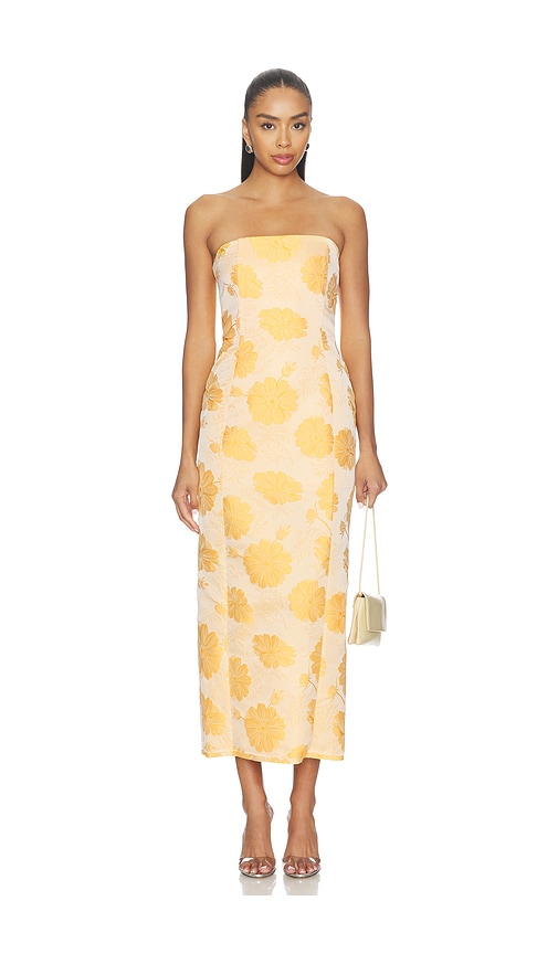 Milkwhite Floral Strapless Midi Dress