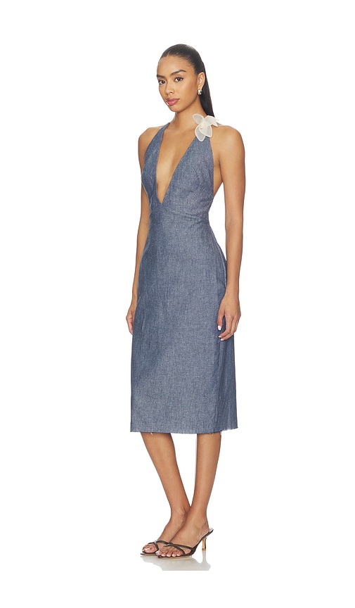 Milkwhite Midi V-neck Dress With Flower Detail - Women's Clothing