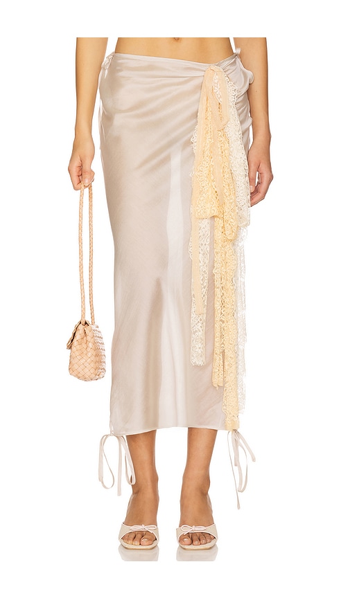 Midi Skirt With Lace Detail in Taupe. - size S (also in L, M)