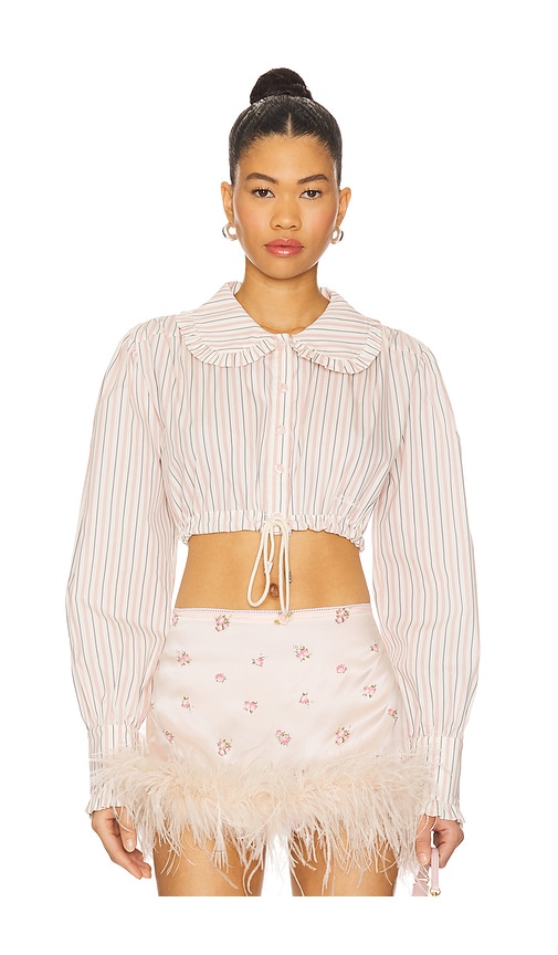 Crop Shirt With Collar in Coral. - size S (also in L, M, XS)