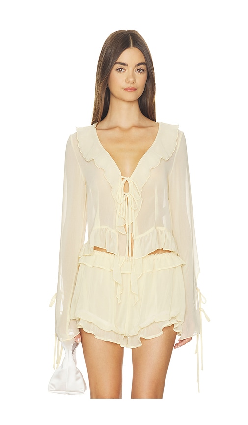 Milkwhite Ruffle Long Sleeve Shirt In Yellow