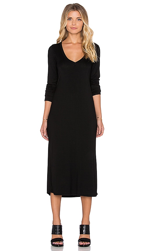 Michael Lauren Rivera Long Sleeve V Neck Midi Dress In Black 