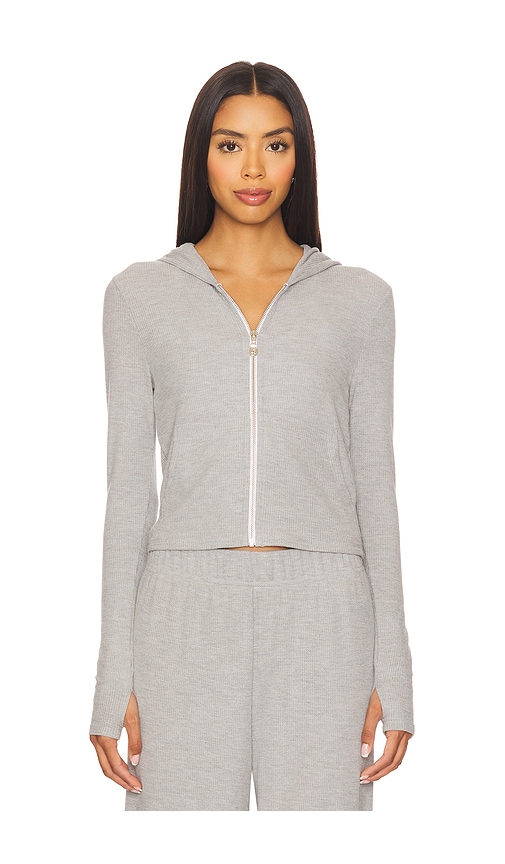 Michael Lauren Aris Fitted Crop Zip Up Hoodie In Gray
