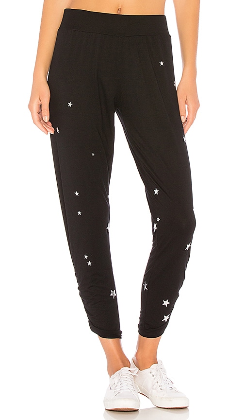 Michael Lauren Pablo Pant with Shirring & Silver Foil Stars in Black