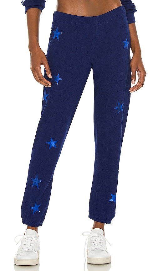 Michael Lauren Star Foil Nate Crop Sweatpants in Deep Blue