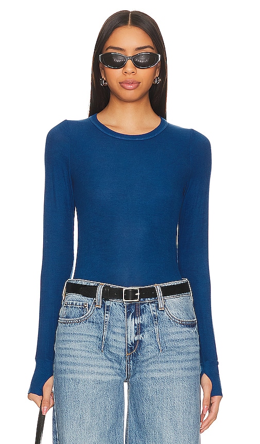 Shop Michael Lauren Alick Rib Fitted Top In Blue