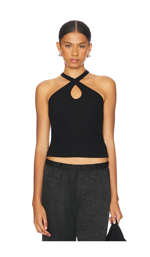 Shop Michael Lauren Kian Cross Front Tank In É»‘è‰²