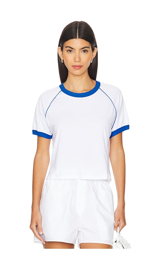 Shop Michael Lauren Tristan Crop Raglan Tee In White & Ultra Marine