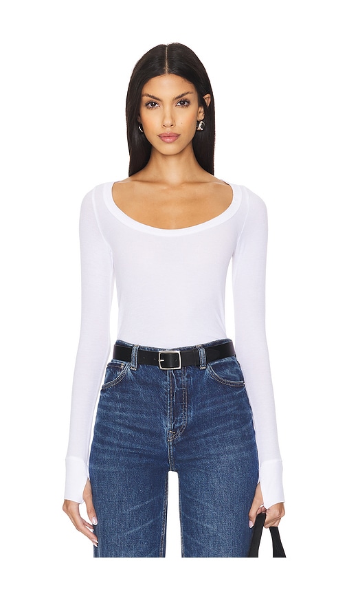 Shop Michael Lauren Leonard Long Sleeve Scoop Neck W/ Thumbhole Top In White