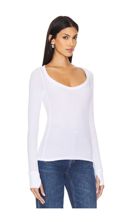 Shop Michael Lauren Leonard Long Sleeve Scoop Neck W/ Thumbhole Top In White