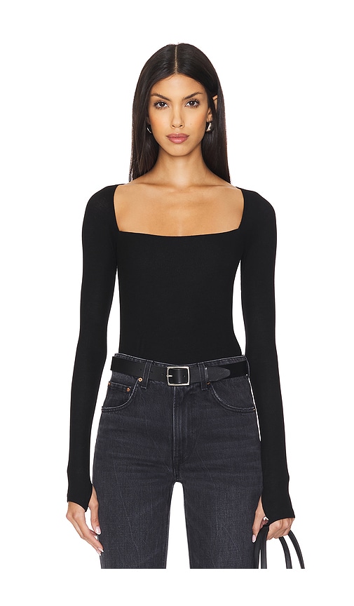 Shop Michael Lauren Kaleb Long Sleeve W/ Square Neckline Double Layered Top In Black