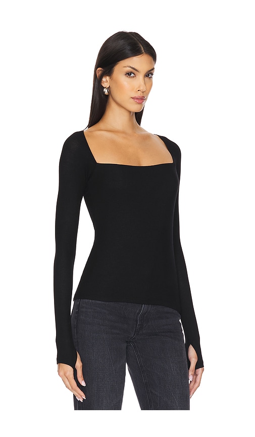 Shop Michael Lauren Kaleb Long Sleeve W/ Square Neckline Double Layered Top In Black