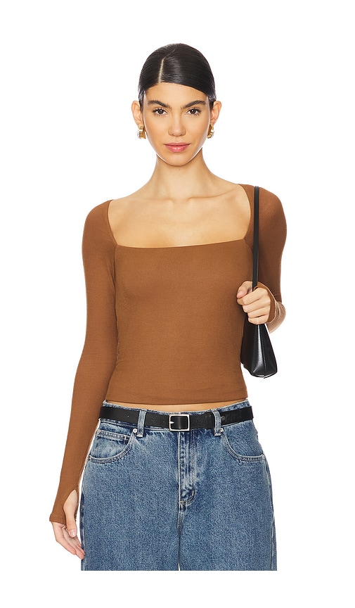 Shop Michael Lauren Kaleb Long Sleeve W/ Square Neckline Top In 카멜