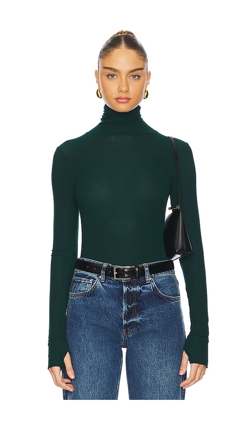 Shop Michael Lauren Arlen Long Sleeve Fitted Turtle Neck Top In Green