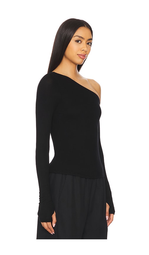 Michael Lauren Magdaleno Long Sleeve Asymmetrical Fitted Cold Shoulder Top In Black