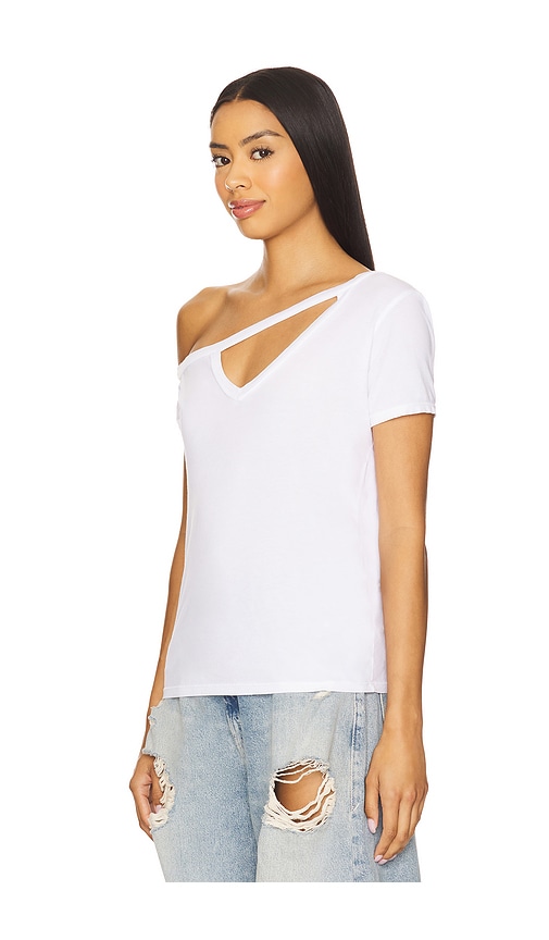  Michael Lauren Zire Short Sleeve Asymmetrical Cold Shoulder Tee In White. Taglia Xs. Also In S, M, L. 