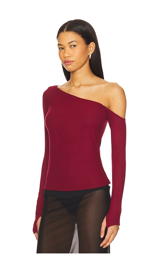  Michael Lauren Magdaleno Asymmetrical Fitted Cold Shoulder Long Sleeve Top En Burgundy. Taille L. Also En M, S, Xl, Xs. 