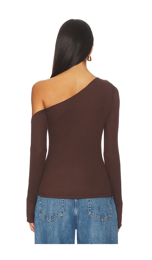  Michael Lauren Magdaleno Long Sleeve Fitted Asymmetrical Cold Shoulder Top En Brown. Taille L. Also En M, S, Xs. 