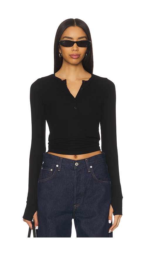 Michael Lauren Vance Long Sleeve Fitted Henley In Black