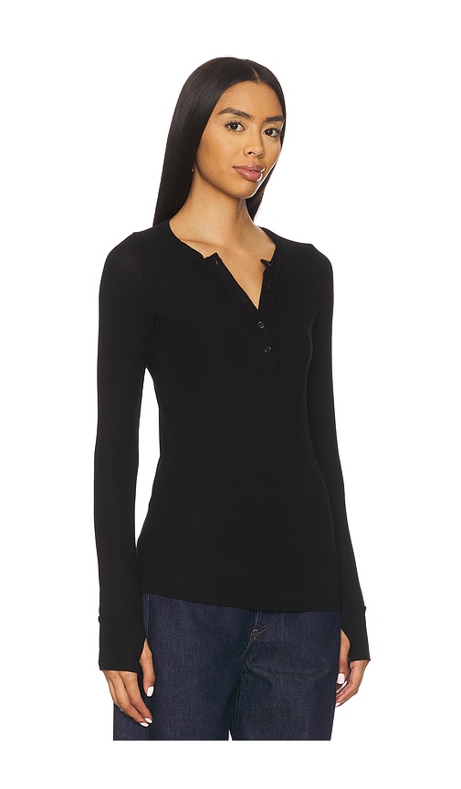 Michael Lauren Vance Long Sleeve Fitted Henley In Black