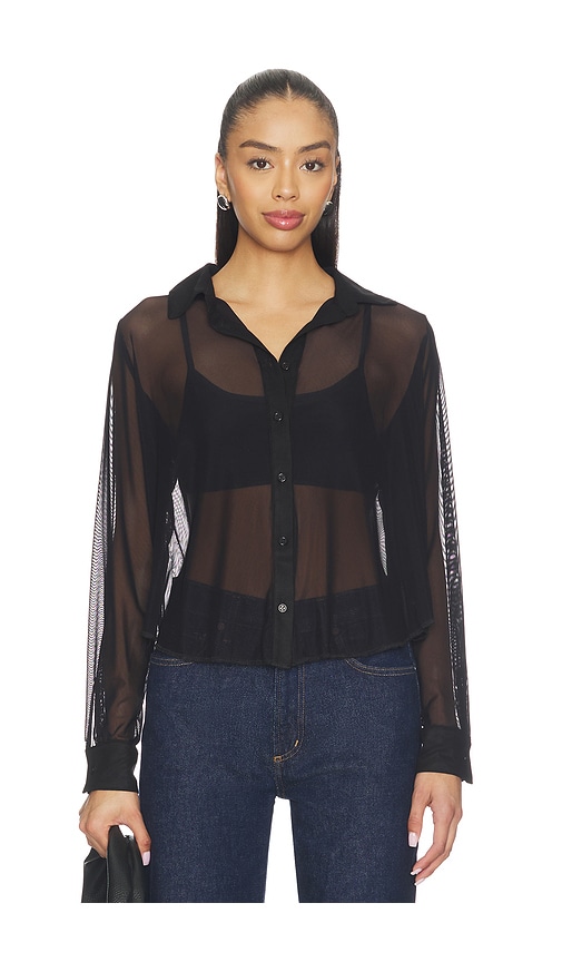 Michael Lauren Alameda Mesh Long Sleeve Button Up In Black